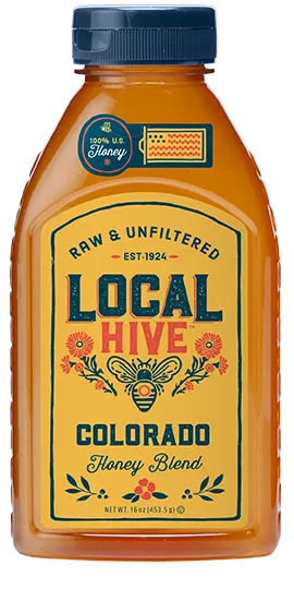 A honey bottle - used as a "default" and placeholder on a website. With yellow label and light honey.